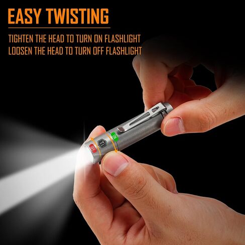KeyUnity KF04 Mini LED Flashlight with AAA Battery & Pocket Clip - Super Bright Handheld Size Titanium EDC Keychain Penlight for Outdoor Camping, Hiking, Climbing in Kuwait