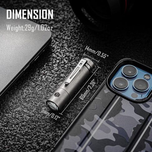 KeyUnity KF04 Mini LED Flashlight with AAA Battery & Pocket Clip - Super Bright Handheld Size Titanium EDC Keychain Penlight for Outdoor Camping, Hiking, Climbing in Kuwait