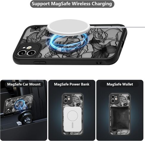 حافظة XIZYO لهاتف iPhone 12، حافظة هاتف لطيفة على شكل زهور وردية للنساء والفتيات بنمط جمالي مطبوع، حافظة نحيفة من مادة TPU حافظة واقية مضادة للصدمات لهاتف iPhone 12 6.1 بوصة، أسود in Kuwait