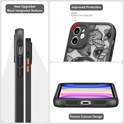 حافظة XIZYO لهاتف iPhone 12، حافظة هاتف لطيفة على شكل زهور وردية للنساء والفتيات بنمط جمالي مطبوع، حافظة نحيفة من مادة TPU حافظة واقية مضادة للصدمات لهاتف iPhone 12 6.1 بوصة، أسود in Kuwait