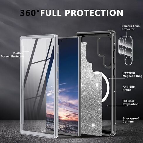Hekodonk for Samsung Galaxy S24 Case Glitter,Compatible with MagSafe[Built-in Screen Protector+Camera Lens Protector] Full Body Shockproof Protective Bling Phone Case for Galaxy S24,Amethyst in Saudi Arabia