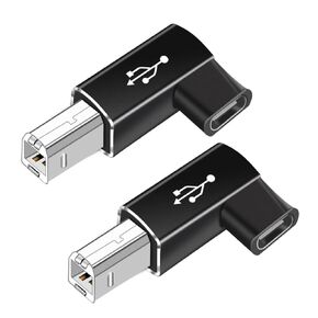 Female USB C to USB B Printer Cable Adapter 2Pack, USB C to MIDI Cable Adapter for Printer Eectric Pianos Synthesizers USB Microphones Right Angle Shape