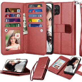 NJJEX Wallet Case for Samsung Galaxy A12, for Galaxy A12 Case 6.5", [9 Card Slots] PU Leather Credit Holder Folio Flip [Detachable] Kickstand Magnetic Phone Cover & Lanyard for Samsung A12 [Black]