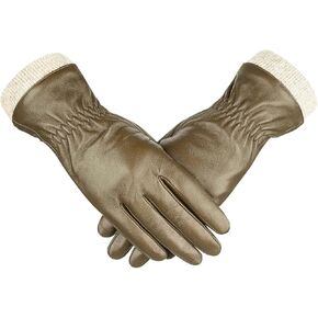 Alepo Genuine Sheepskin Leather Gloves For Women, Winter Warm Touchscreen Texting Cashmere Lined Driving Motorcycle Dress Gloves (Black-M)
