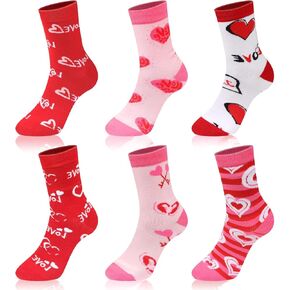 6 pairs Valentine's Day Socks Galentine's Day Socks Heart and Love Pattern Socks Set Valentine's Day Gift Party Favor for Women Girls Couples Friends