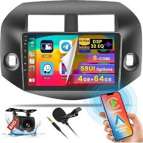 8 Core 4G+64G Inefala Android 13 Radio Kit Upgrade for Toyota RAV4 2006-2012 with Wireless Carplay&Android Auto, 10.1 Inch Touch Screen Stereo with GPS WiFi 32EQ DSP 59UI Mic Backup Camera
