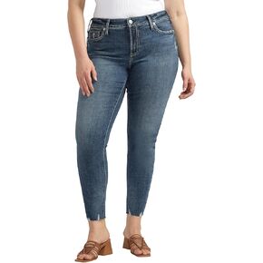شركة Silver Jeans Co. بنطال جينز سوكي نسائي ضيق متوسط ​​الارتفاع وذو قصة متعرجة