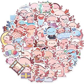 50Pcs Cute Axolotl Stickers for Water Bottles, Funny Graffiti Stickers for Kindle Laptop Scrapbook Journal, Waterproof Vinyl Kawaii Animal Stickers