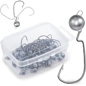 Jig Heads,Weighted Texas Rig Hooks,Weedless Swimbait Jig Heads for Bass Fishing,Football Jig Head Offset Fishing Hooks for Freshwater Saltwater 1/6oz 1/8oz 3/16oz 1/4oz 3/8oz 1/2oz
