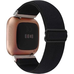 Adjustable Elastic Watch Band Compatible with Fitbit Versa/Versa 2/Versa Lite Special Edition for Women Men Nylon Stretchy Strap Wristband for Fitbit Versa Smart Watch (Black Sunflower)