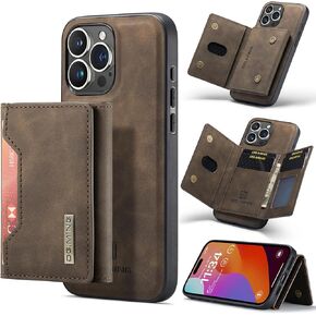 Wallet Case Compatible with iPhone 15 Pro, DG.MING Premium Leather Phone Case Back Cover Magnetic Detachable with Trifold Wallet Card Holder Pocket for iPhone 15 Pro (Coffee)