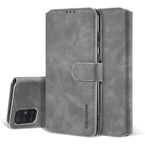 UEEBAI PU Leather Case for Samsung Galaxy A21s, Vintage Retro Premium Wallet Flip Cover TPU Inner Shell [Card Slots] [Magnetic Closure] Stand Function Folio Shockproof Full Protection - Black