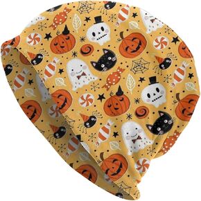 LAIPUTER Halloween Skull Pumpkin Beanie Standard Closed Chemo Hat Cancer Headwear Knitted Hats Baggy Slouchy Cap for Adults Women Men