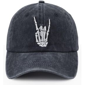 Skeleton Hand Hat for Men Women, Embroidered Adjustable Cotton Skull Finger Baseball Cap