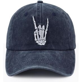 Skeleton Hand Hat for Men Women, Embroidered Adjustable Cotton Skull Finger Baseball Cap