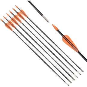 6875 Fiberglass Arrows Archery 24/26/28/30 Inch Target Shooting Safetyglass Recurve Bows Suitable for Youth Children Woman Beginner 6 or 12pcs/Pack (tigerspot Orange Vanes)