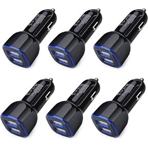 USB Car Charger, [6Pack/2.4a] Fast Charge Dual Port Lighter Plug USB Adapter 12 Volt USB Outlet for iPhone 15 14 13 12 11 Pro Max 10 SE XR XS X 8 7 Plus 6,iPad,Samsung Galaxy S23 S22 S21 S20 S10 S9