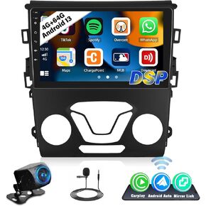 UNITOPSCI 4G+64G راديو ستيريو للسيارة Android لسيارة Ford Fusion Mondeo 2013-2019 CarPlay Android Auto Bluetooth 5.0 GPS 9 بوصة 1280 * 720 شاشة لمس DSP 32 EQ FM/RDS Mirror Link WiFi SWC كاميرا احتياطية ميكروفون in Kuwait