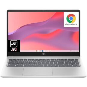 HP Newest 15.6'' HD Chromebook Laptop, Intel Processor N200, 8GB RAM, 64GB eMMC + 64GB Card, Webcam, WiFi, Zoom Meeting, Bluetooth, USB-A&C, Chrome OS- Natural Silver, JVQ MP,2X Storage