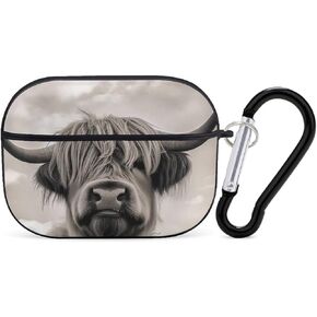 Long Horn Highland Cow Design Case Compatible with AirPods Pro Case 2019 with Keychain Shockproof Protective