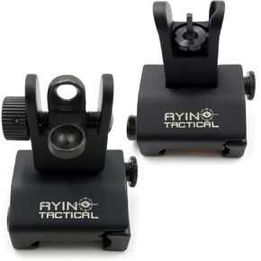 AYIN Tactical Flip Up Iron Sights for Rifle, Rapid Transition Backup Front and Rear Iron Sight, Picatinny Rail and Weaver Rail