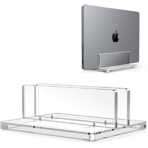 OMOTON Vertical Laptop Stand for Desk, Acrylic Single Laptop Holder Desktop Clear Adjustable Dock for MacBook Pro Air, HP, All Gaming Laptops up to 17"