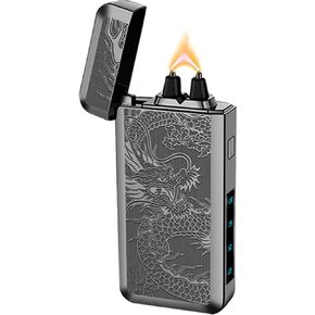 Electric Lighter Rechargeable Lighter Big Flame Arc Lighter Type-C Plasma Lighter Windproof Lighter Candle Lighter with LED Battery Indicator for Camping, Adventure (Blue)