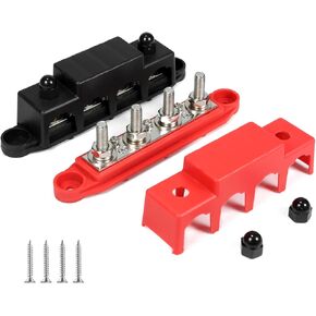 Heart Horse Power Distribution Block Bus Bar 5/16'' Terminal Stud 4 Post with Cover 250 Amp Rating for Marine Automotive and Solar Wiring RV Boat (250A, 5/16'', Red+Black)