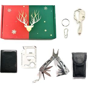 Multitools Set with Gift Box (Multi-Function Card, Multitool Key with Key Ring and Clip, Mini Multitool Plier).
