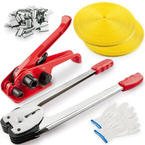 Poly Banding Packaging Pallet Strapping Kit with Heavy Duty Strapping Tensioner Tool, Banding Sealer Tool, 1/2" Wide x 4000" Length PP Strapping Roll, 100 Metal Seals for Packing and Shipping