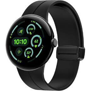 Band for Google Pixel Watch 3 45mm 2024 Silicone Bands - Magnetic Folding Clasp Sport Straps for Women Men, Soft, Durable, Waterproof