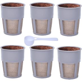 Podoy K250 Extra Reusable Coffee Inner Filter for Compatible with Keurigg My K Cup 2.0 K300 K350 K375 K400 K450 K475 Universal Grey (Pack of 6) with Coffee Spoon