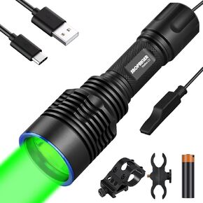 Green Hunting Flashlight Predator Light Kit Stalker-Z2–Spotlight Torch for Deer Hunting Accessories, Boar Hunting, Coyote Hunting Gear Hunting Gift for Mens(1 Rail Mount, 1 Scope Mount)