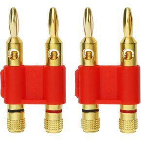 eMagTech 2PCS Gold Plated Copper Dual Banana Plug Double Row Banana Plug Lantern Banana Plug for Amplifiers Speaker Audio Equipment, Black