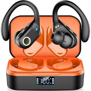 Wireless Earbuds Bluetooth 5.3 Headphones Stereo Bass, ENC Noise Cancelling Mic HD Call, Over Ear buds with Soft Earhooks for Sports, 48H Playtime LED Display, IP7 Waterproof Earphones for Android iOS