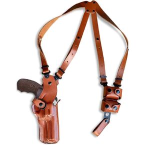 Premium Leather Vertical Shoulder Holster System with Double Speed Loader Fits, Kimber K6S 357 Magnum Target DA/SA Combat 4" Barrel, Right Hand Draw, Brown Color #1605#