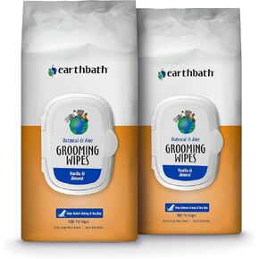 earthbath Green Tea & Awapuhi Pet Grooming Wipes - Safely Wipe Away Dirt and Odor, Aloe Vera, Vitamin E, Good for Dogs & Cats - Handily Clean Your Pets' Dirty Paws and Undercoat - 100 Count, Pack of 2