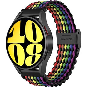 Braided Solo Loop Compatible with Samsung Galaxy Watch 6 5 4 Band 40mm 44mm/6 Classic 43mm 47mm/5 Pro 45mm/4 Classic 42mm 46mm/3 41mm/Active 2, 20mm Stretchy Sport Band, Rainbow