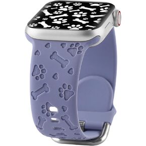Dog Paw Engraved Silicone Band Compatible With Apple Watch 38 40 41mm 42 44 45 46 49mm Women Men,Heart Shape Bone Carved Silicone Sport Wristband Cute Strap for iWatch Series SE 10 9 8 7 6 5 4 3 2 Ultra