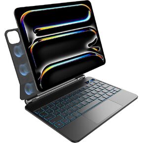 Keyboard case for iPad Air 11-inch M2 2024,iPad Air 5th/4th Gen and iPad Pro 11-inch 4th/3rd/2nd/1st Gen,7 Color Backlit,Multi-Touch Trackpad, Floating Magnetic Design,Battery Display,Snow White