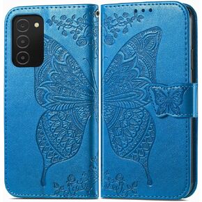 MEUPZZK Samsung Galaxy A03S Case, Samsung A03S Wallet Case, Embossed Butterfly Flower Premium PU Leather [Kickstand] [Card Slots] [Wrist Strap] [6.5 inch] Phone Cover for Samsung A03S (A-Lavender)