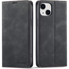 EYZUTAK Premium PU Leather Flip Folio Case for iPhone 15, Magnetic Closure Protective Case Kickstand Function Card Cash Slots Shockproof Durable Wallet Cover Soft TPU Inner Phone Case - Blue