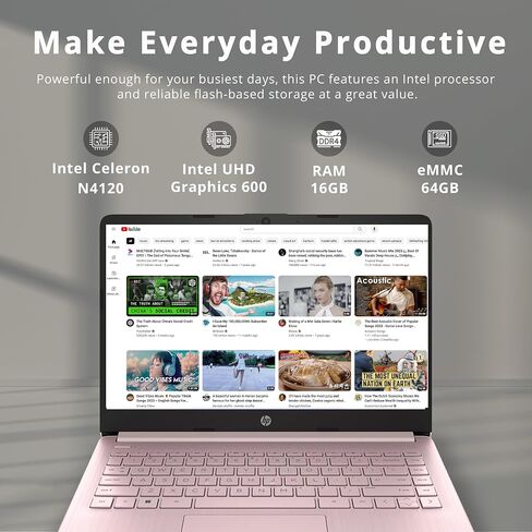 HP Stream 14" HD BrightView Laptop, Intel Celeron N4120 Processor, 16GB RAM, 64GB Storage, Intel HD Graphics, Webcam, 1 Year Office 365, Pink, Windows 11 S, 32GB Hotface USB Card in Saudi Arabia