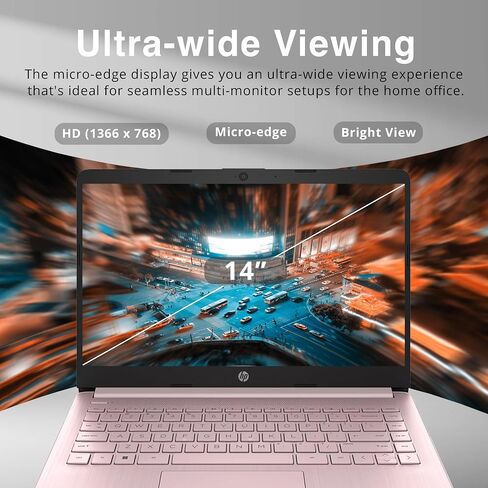HP Stream 14" HD BrightView Laptop, Intel Celeron N4120 Processor, 16GB RAM, 64GB Storage, Intel HD Graphics, Webcam, 1 Year Office 365, Pink, Windows 11 S, 32GB Hotface USB Card in Saudi Arabia