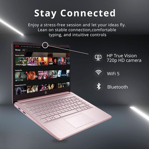 HP Stream 14" HD BrightView Laptop, Intel Celeron N4120 Processor, 16GB RAM, 64GB Storage, Intel HD Graphics, Webcam, 1 Year Office 365, Pink, Windows 11 S, 32GB Hotface USB Card in Saudi Arabia