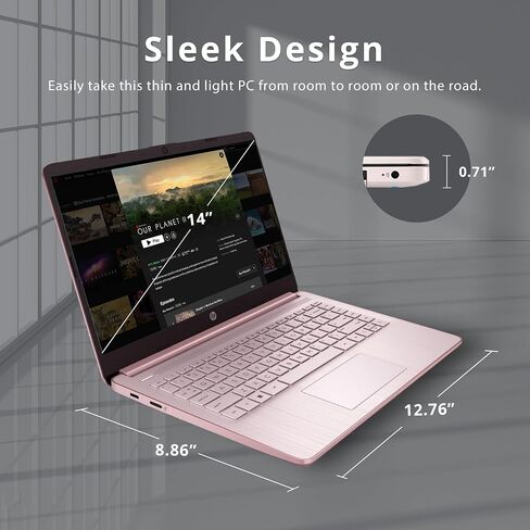 HP Stream 14" HD BrightView Laptop, Intel Celeron N4120 Processor, 16GB RAM, 64GB Storage, Intel HD Graphics, Webcam, 1 Year Office 365, Pink, Windows 11 S, 32GB Hotface USB Card in Saudi Arabia