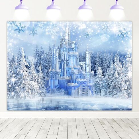 Mocsicka Winter Castle Backdrop Ice Frozen World Winter Wonderland Party Decorations Supplies Snow Happy Birthday Photography Backdrops (8x6ft) in Saudi Arabia