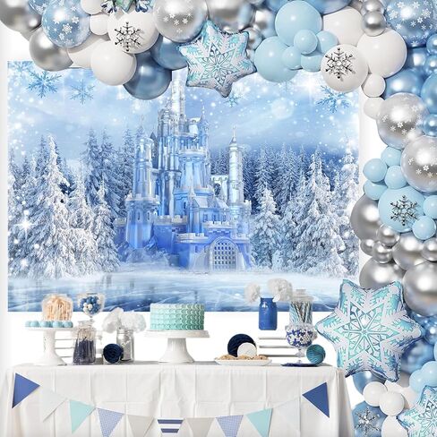 Mocsicka Winter Castle Backdrop Ice Frozen World Winter Wonderland Party Decorations Supplies Snow Happy Birthday Photography Backdrops (8x6ft) in Saudi Arabia