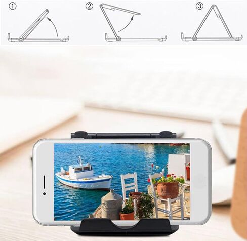 TENOC Phone Stand Holder for Desk, Pocket-Sized Mount, Universal Foldable Desktop Kickstand Compatible with iPhone iPads Android Tablet, Black in Saudi Arabia