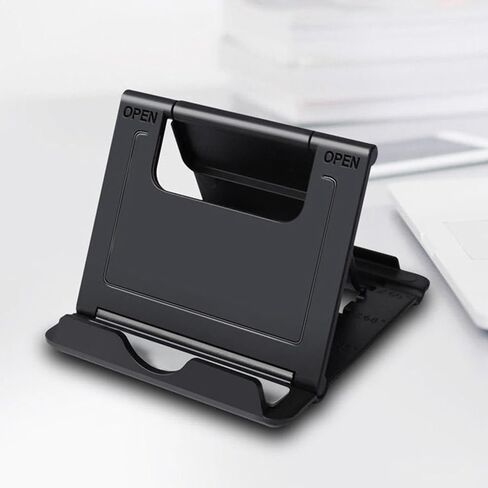TENOC Phone Stand Holder for Desk, Pocket-Sized Mount, Universal Foldable Desktop Kickstand Compatible with iPhone iPads Android Tablet, Black in Saudi Arabia